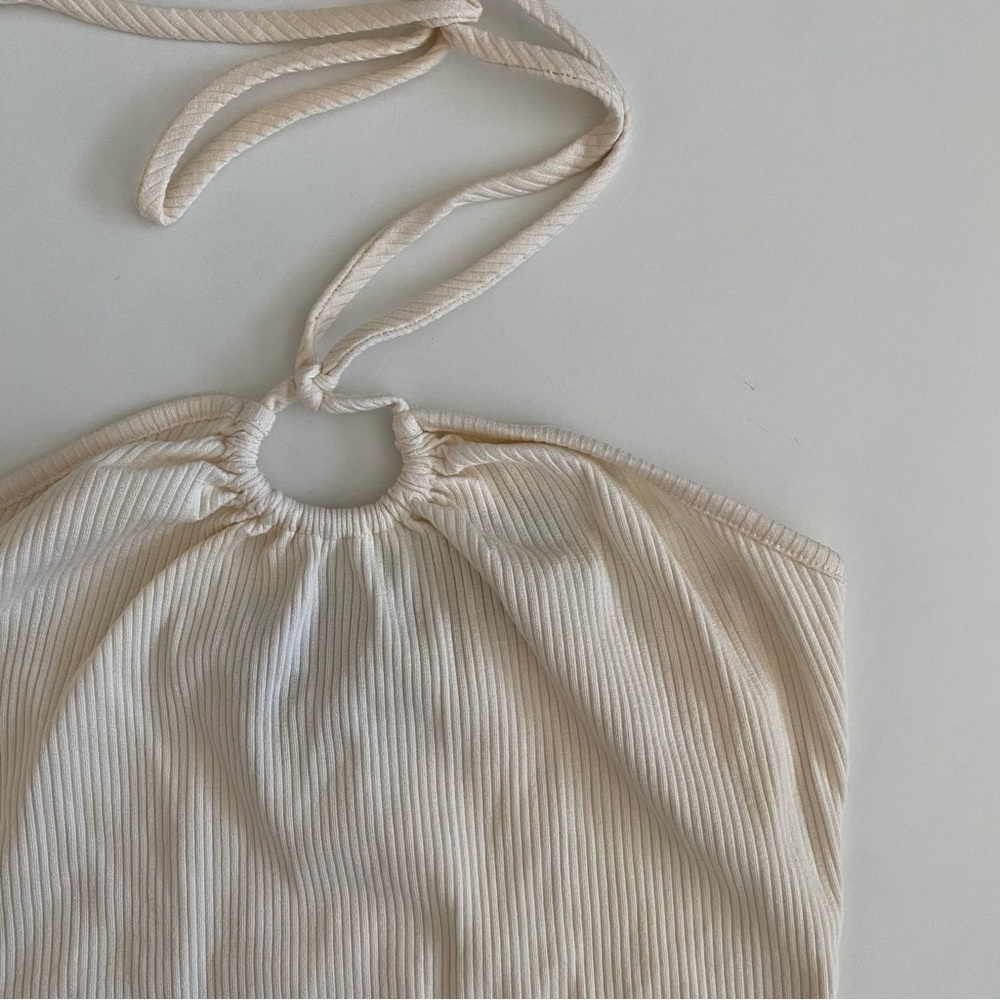 Lulu's Ivory Ribbed Halter Top